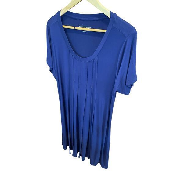 Soft Surroundings Royal Blue Jersey Short Sleeve Pleated‎ Scoop Neck Dress 1X - Picture 3 of 8